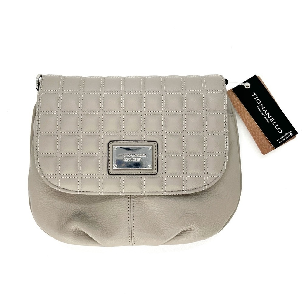 Tignanello Lady Q Quilted Flap Crossbody Dove Gray Leather Chain Bag New NWT - Picture 12 of 12